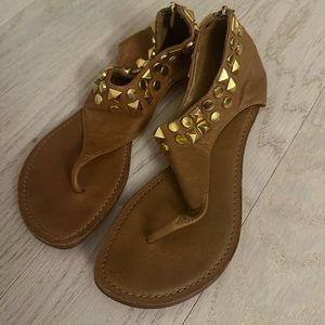 Tory Burch tan leather sandals with gold hardware
